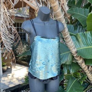 sequin camisole with raffle peplum